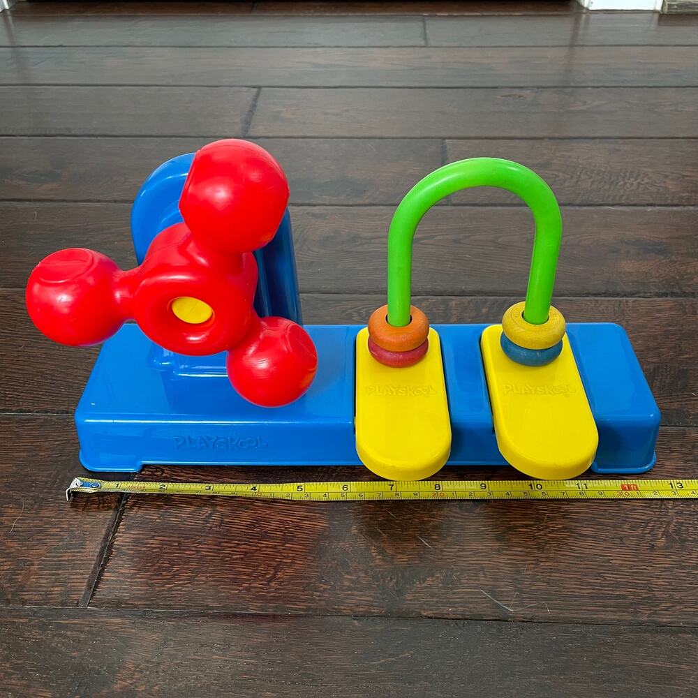 Vintage Playskool Toy Toddlers Red Spinning Wheel Wooden Ring Slide Development
